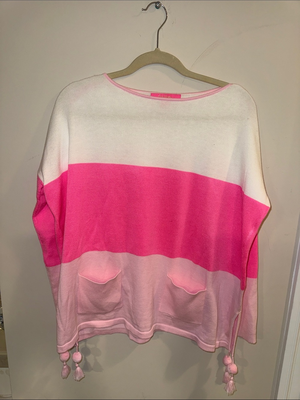 Lilly Pulitzer White, Bright Pink & Light Pink Colorblock Crewneck Sweater